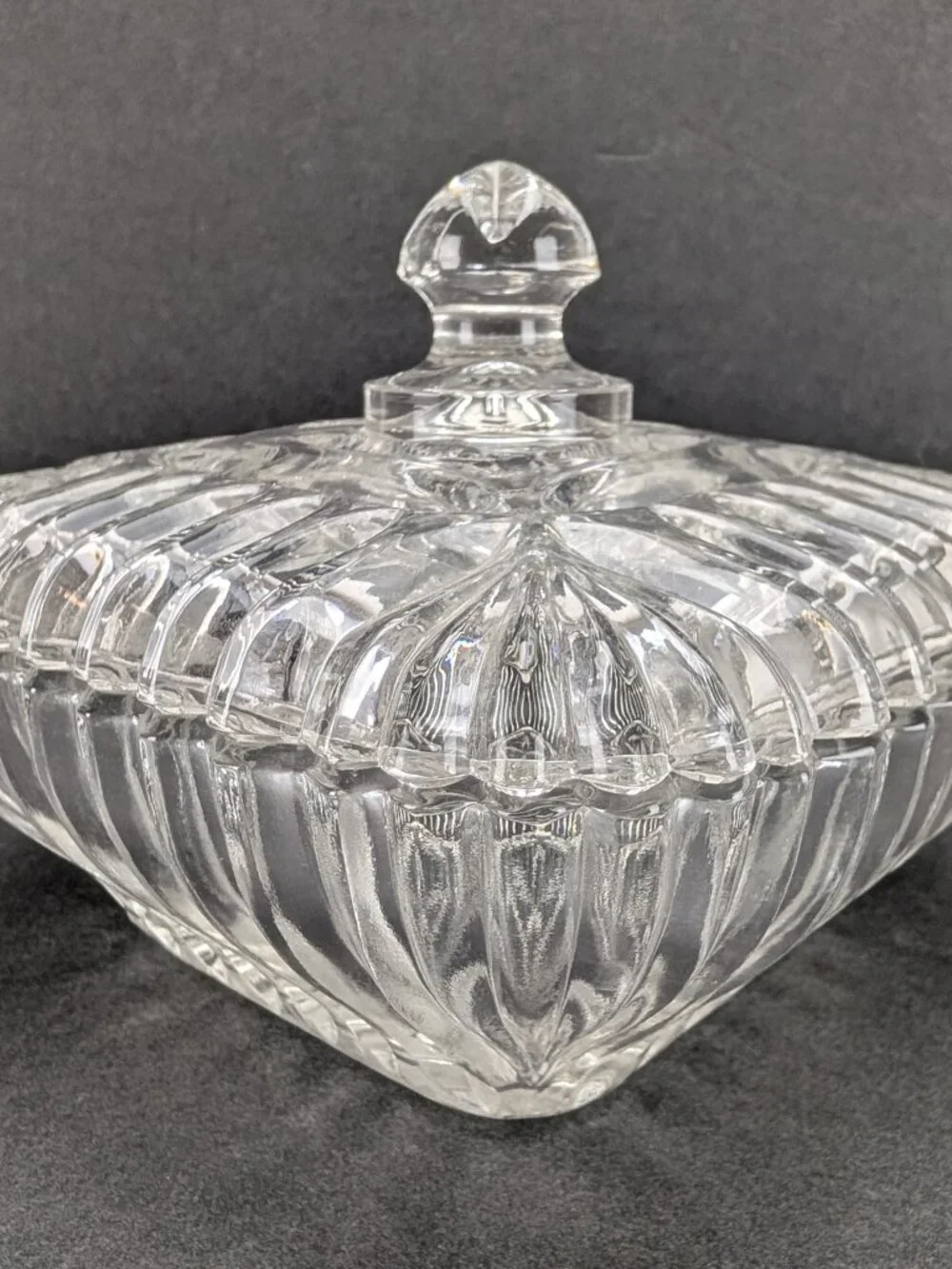 Vintage Anchor Hocking Square Clear Cut Glass Candy Nut Dish with Lid 6.5